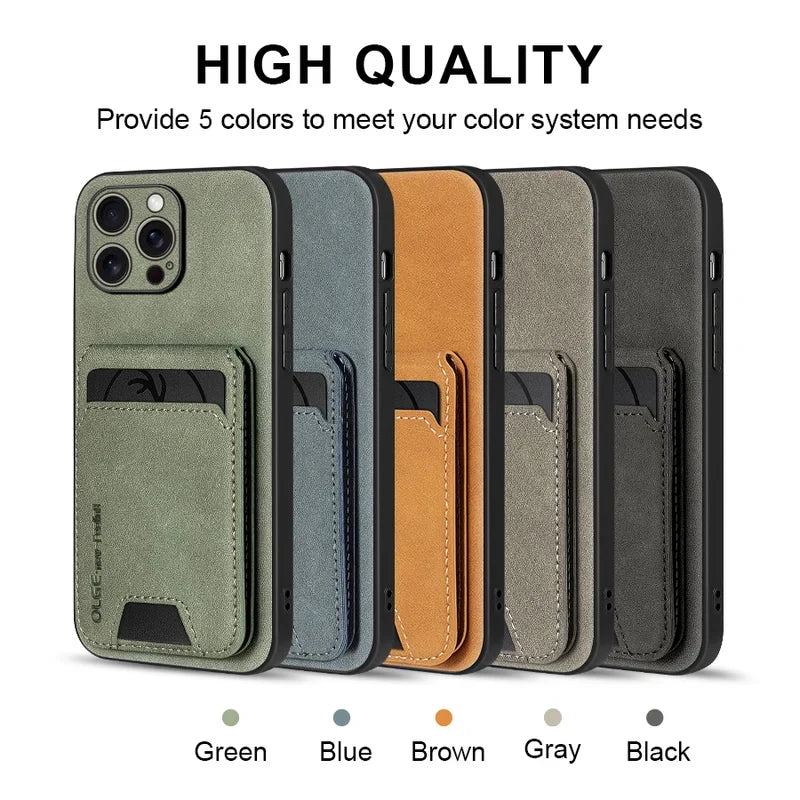 Luxury leather card holder phone case for iPhone 16E 16 17 15 14 13 11 Pro max wallet card bag PU leather shockproof back cover
