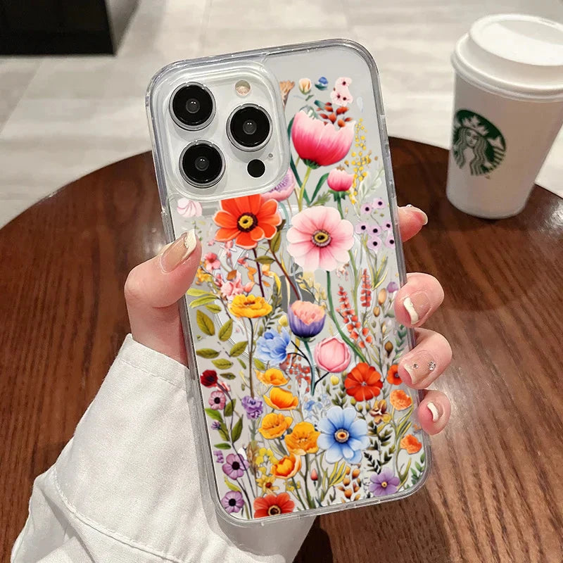 Flower Peach Blossom Phone Case For iPhone 15 14 17 13 12 11 16 Pro Max For Magsafe Shockproof Transparent Silicone Soft Funda