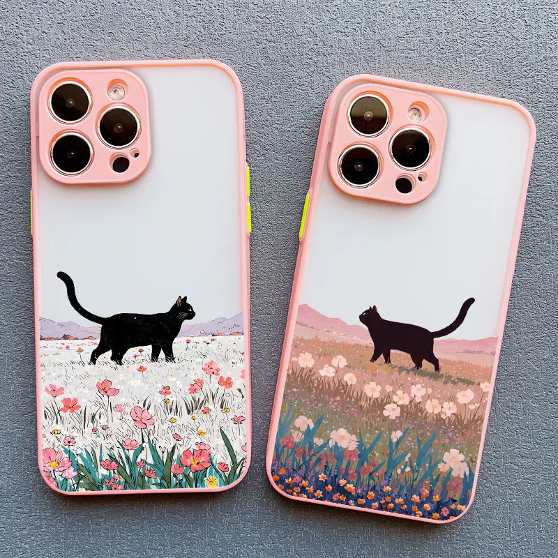 Anime Landscape Painting Cute Cat Phone Case For iPhone 17 16 15 14 Pro Max Plus 11 12 13 Mini Pro Max Shockproof Back Covers