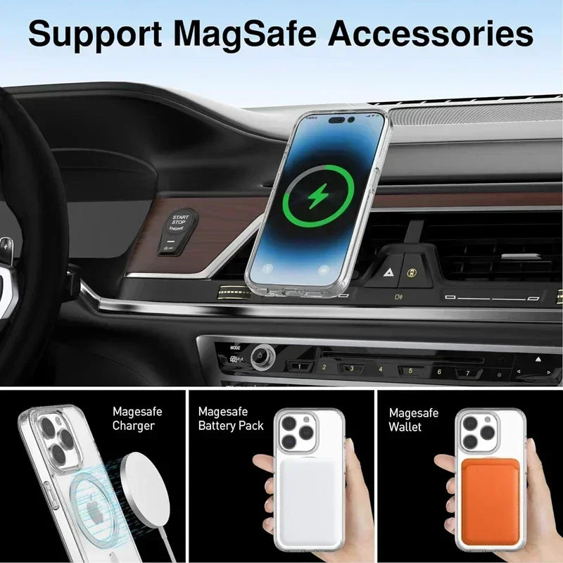 Original Magnetic Clear Case for iPhone 17 Air 16 15 14 13 12 11 Pro Max Plus mini Funda for Magsafe Silicone Transparent Cover