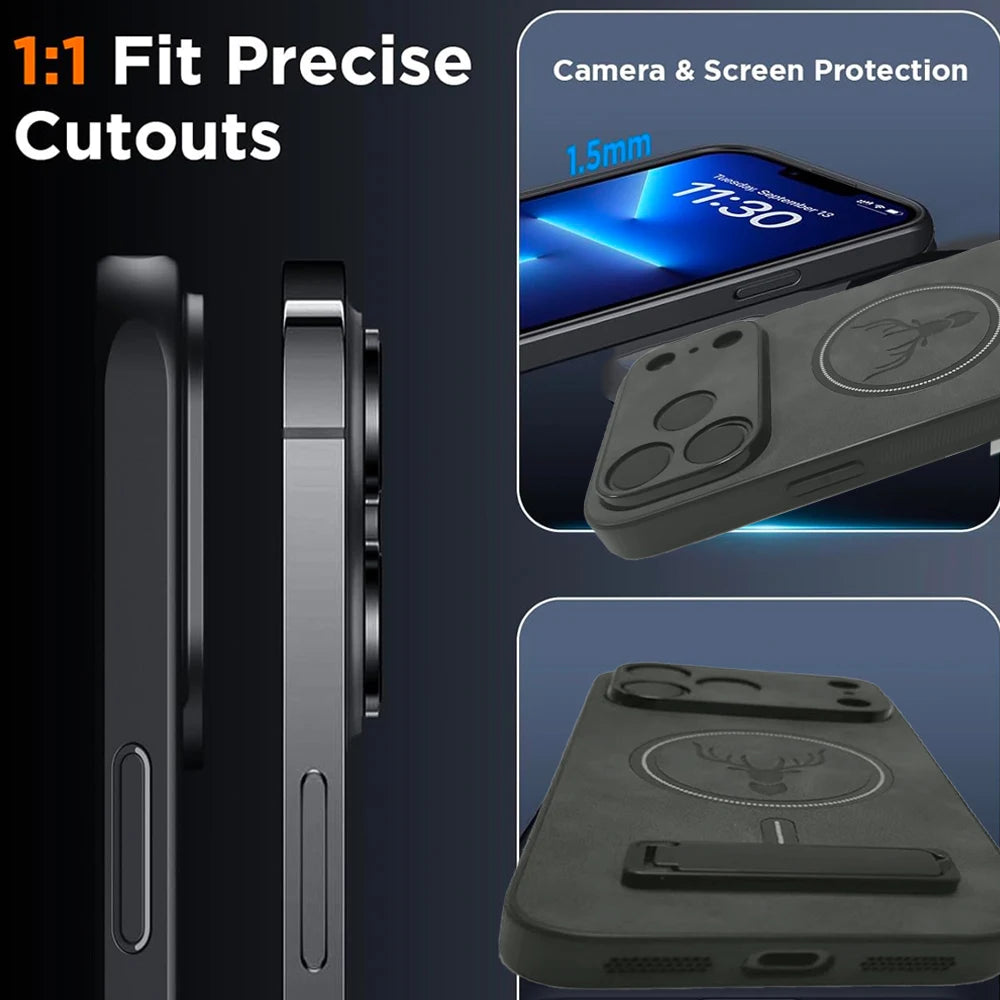 UYUXIO Magnetic Mobile Phone Case with Kickstand for iPhone 17 Pro Max 16 15 14 Plus 13 12 11 Stand Cases Back Cover with Holder