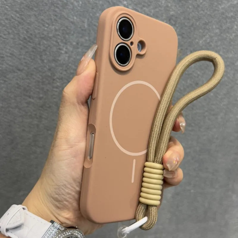 Original Liquid Silicone For Magsafe Case for iPhone 17 16 15 14 Plus 13 12 Pro Max Soft Shockproof Magnetic Lanyard Strap Cover