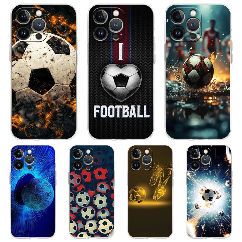 Football Sport Soccer Phone Case for iPhone 16 15 14 13 12 Pro Max Transparent Soft for iPhone 11 Pro Max 7 8 Plus XS XR Shell
