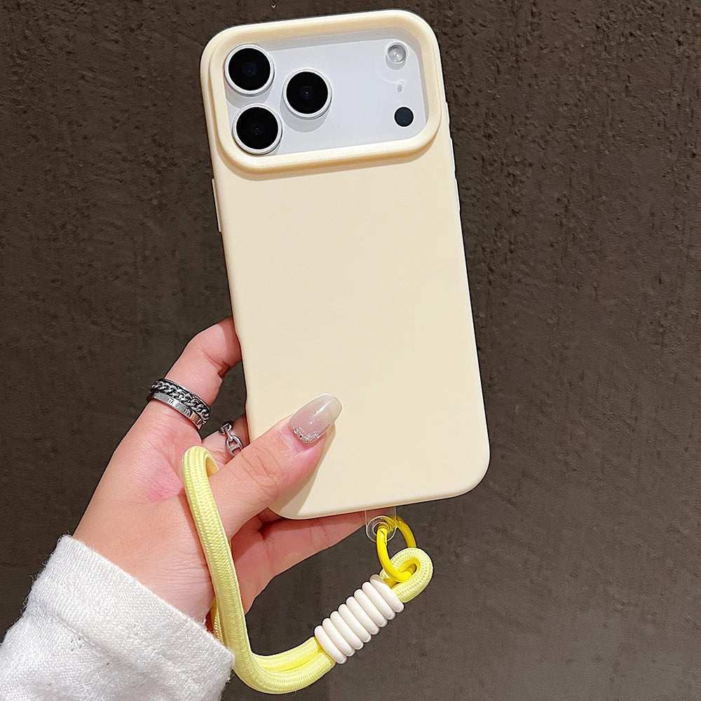 Candy Color Matte Wrist Strap Phone Case For iPhone 17 16 Pro Max 15 14 13 12 11 Air Plus Colorful Lanyard Shockproof Soft Cover