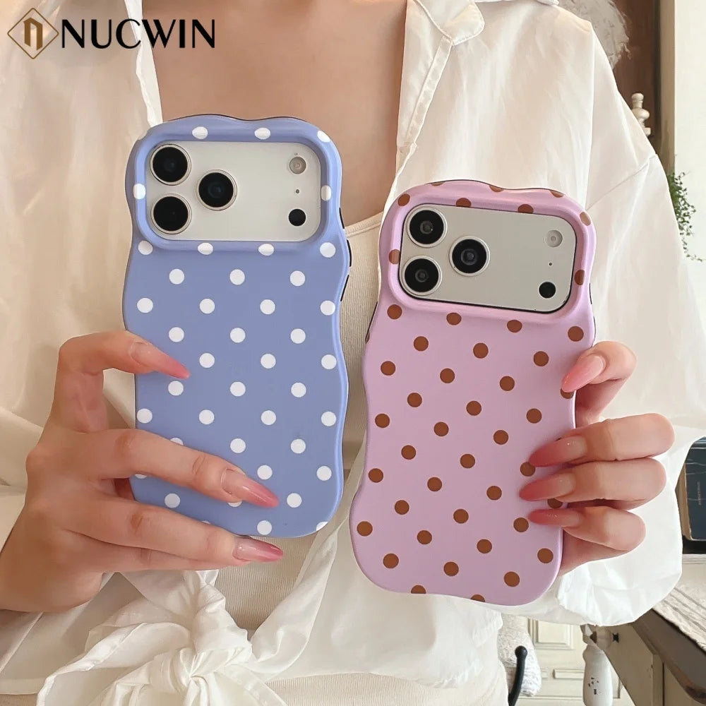 Matte Polka Dot Curly Border Phone Case for iPhone 17 Pro Max 13 14 15 16 Pro Max Wave Point Frosted Ultra Slim Shockproof Cover