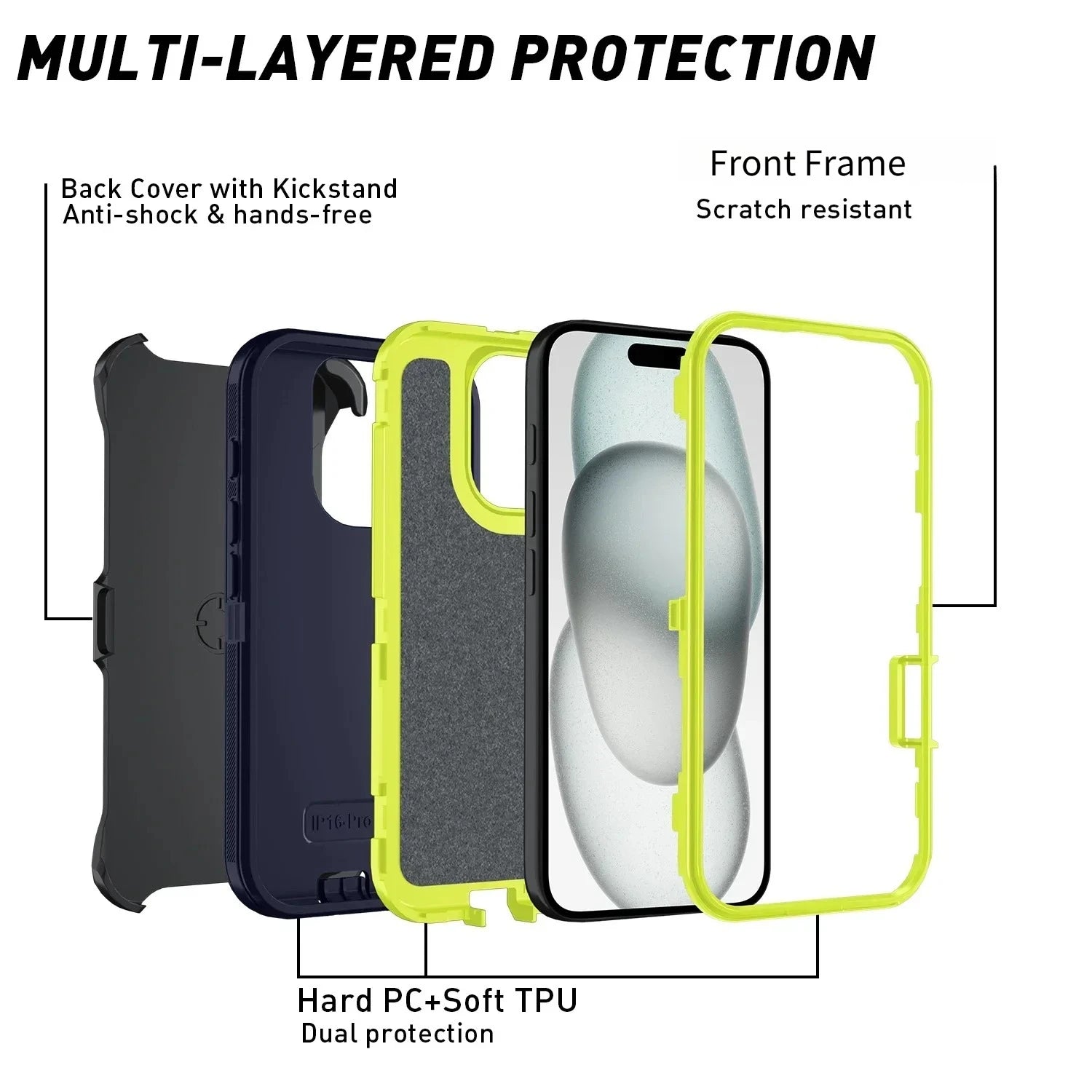 Ott Armor Box Shockproof Defender Case For IPhone 16/15/14/13/12/11 Pro Max - Hard Cover with Clip & Military-Grade Protection