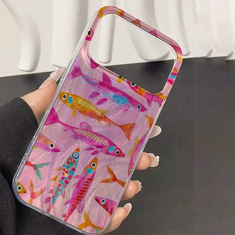 Ocean Minimalist Fish Pattern Phone Case For iPhone 17 16 15 14 Pro Max 13 12 11 7 8 Plus 16E 17E XS X XR Shockproof Back Cover