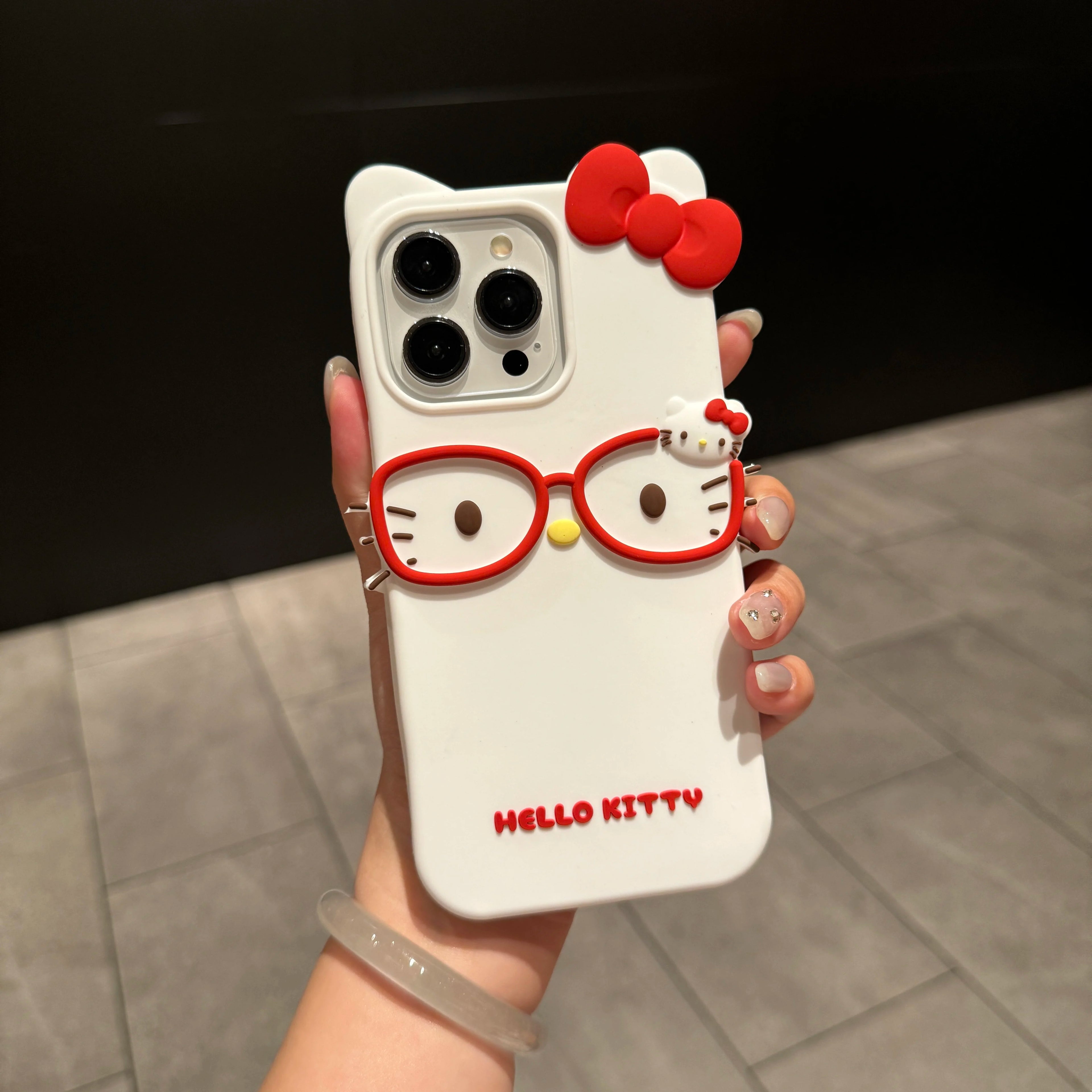 Sanrio 3D Cartoon Glasses Hello Kitty Phone Case For iPhone 17 16 15 14 11 13 12 Pro Max Cute Phone Case Soft Silicone Cover