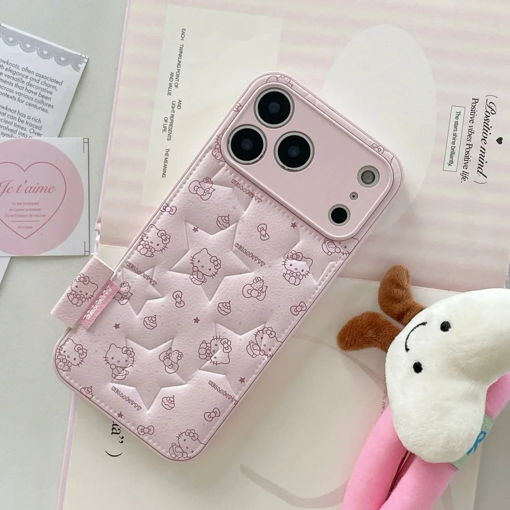 Cute Star KT Fashion Leather Phone Case for iPhone 17 Pro Max 15 14 Pro 16 13 12 11 Cases Protection Cover Cute Cartoon Funda