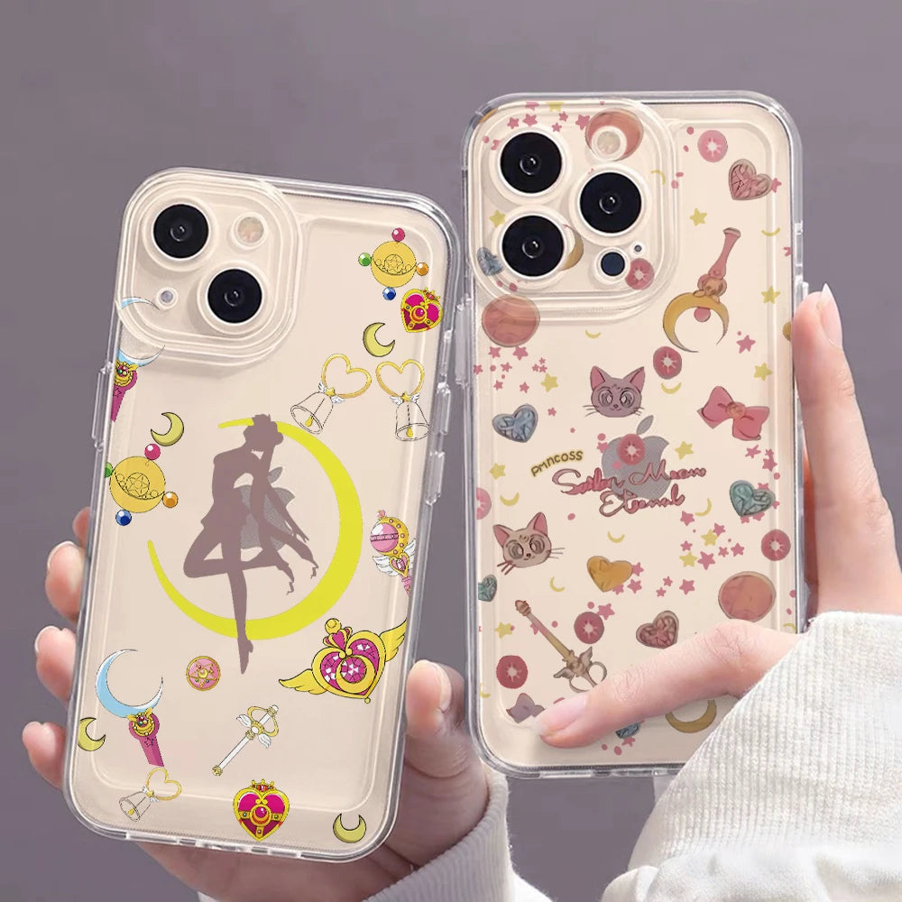 Sailors M-Moon Phone Case for iPhone 16 15 14 Plus 13 12 Mini 11 iPhone16 iPhone13 Pro Max X Xs XR 7 8 Clear Soft Capa Cover
