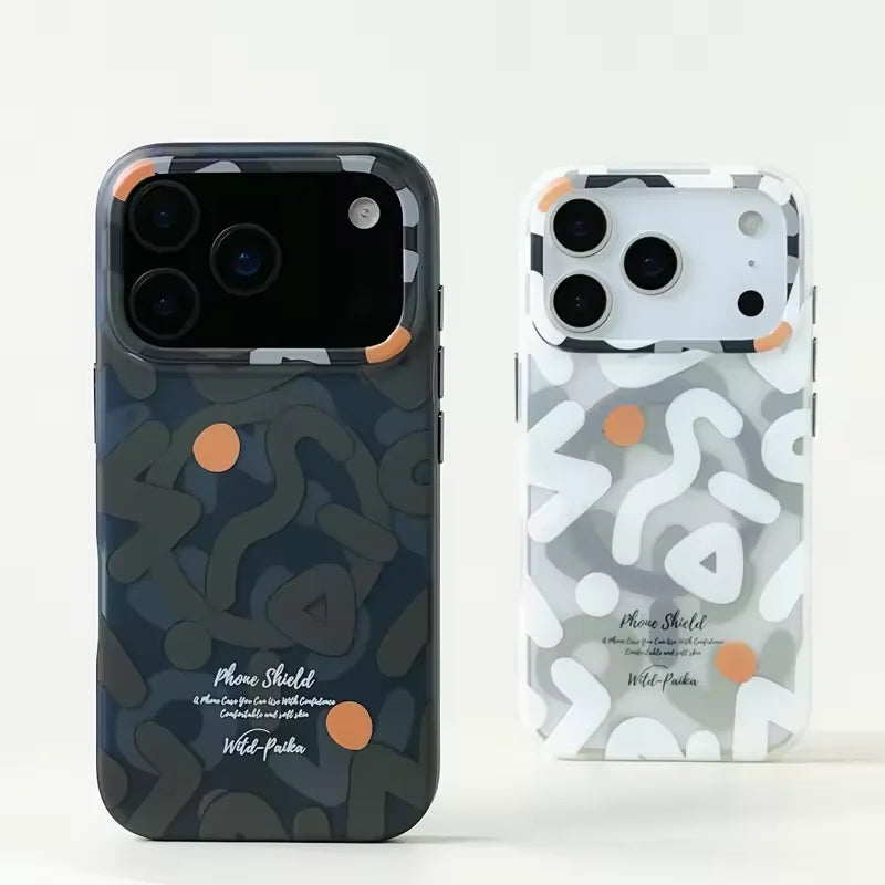 Geometric Graffiti for MagSafe Case for IPhone 17 17pro Max 16 Pro 15 14 13 12 Frosted Wireless Charging Hard Shockproof Cover