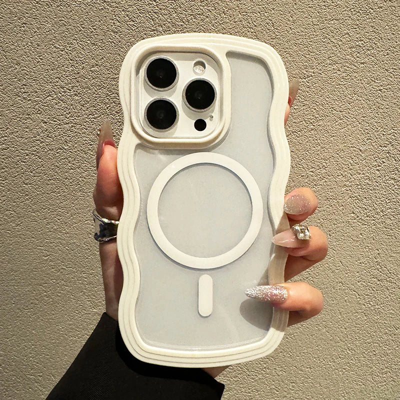 2 in 1 Wavy Frame Phone Case For iPhone 15 Pro Max 17 Air 16 14 13 11 12 Magnetic Wireless Charge Shockproof Back Cover