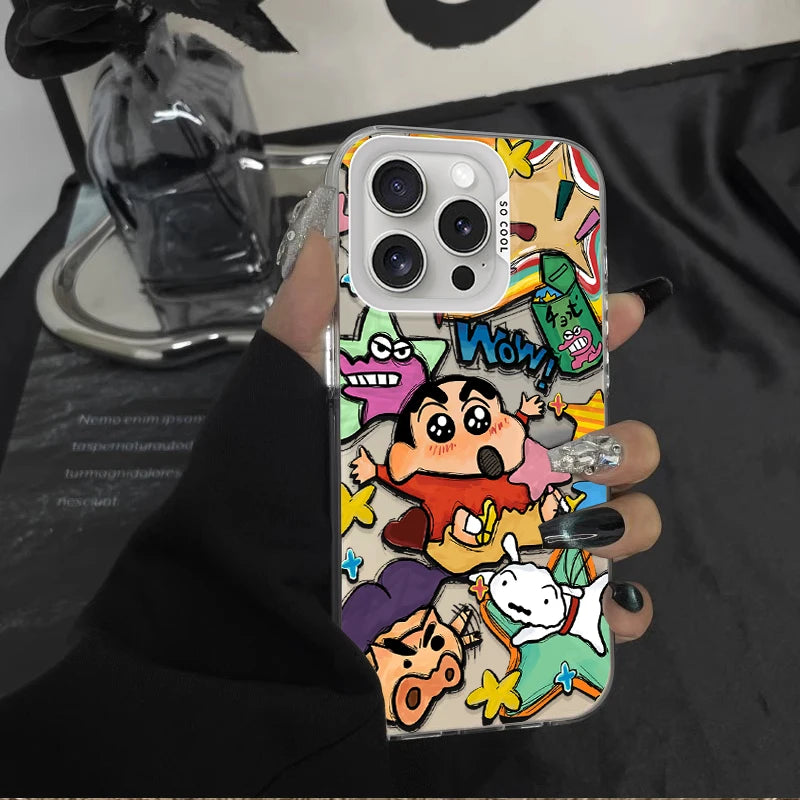 Hot Anime C-Crayon Shin-chans Frosted Case for iPhone 16 E 15 Pro Max 14 Plus 13 12 Mini 11 Pro Max XS X 8 7 SE Acrylic Cover