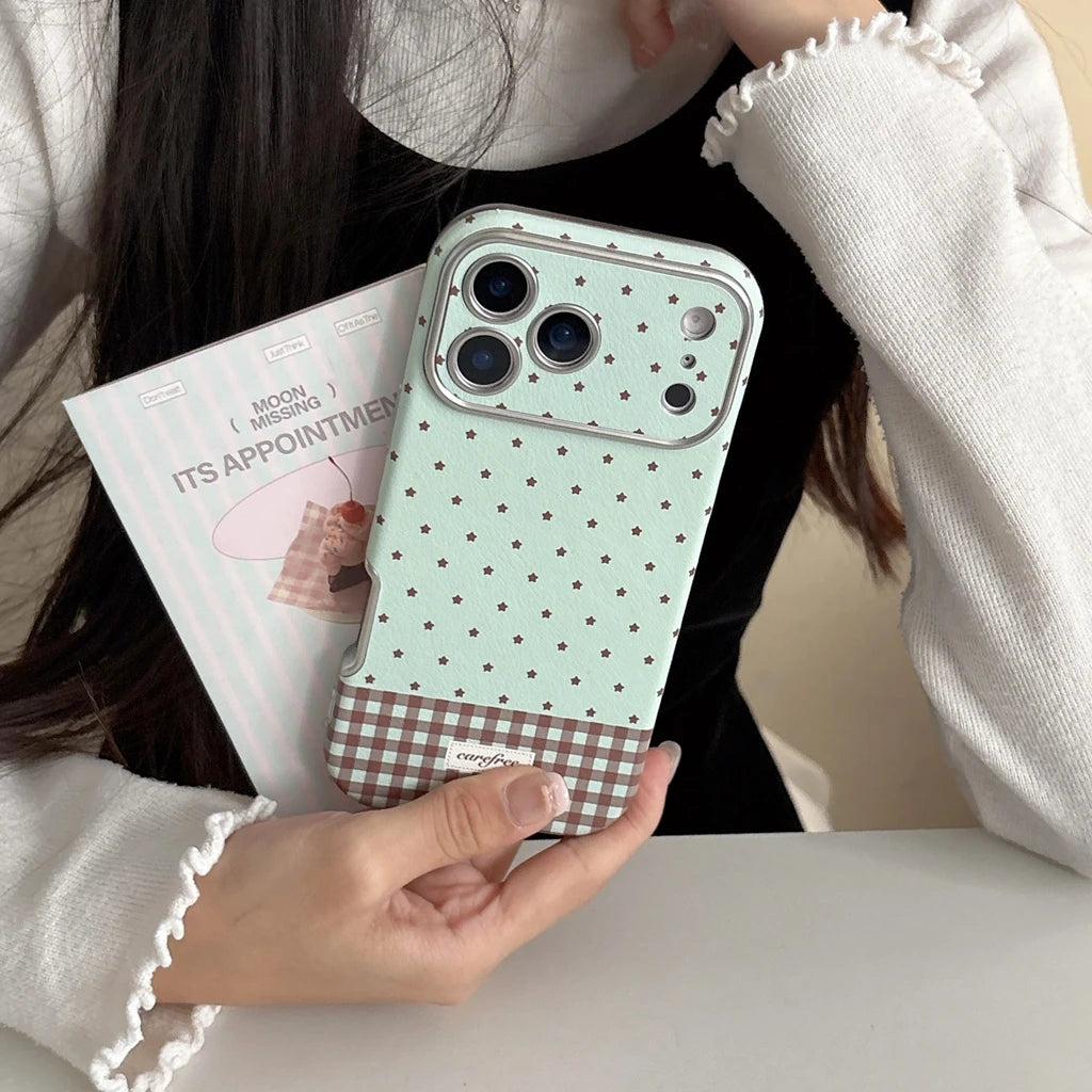 Simple Mint Green Mint Green Splicing Grid Pattern Big Window Shock Proof Phone Cover Case for iPhone 17 16 15 14 Pro Max