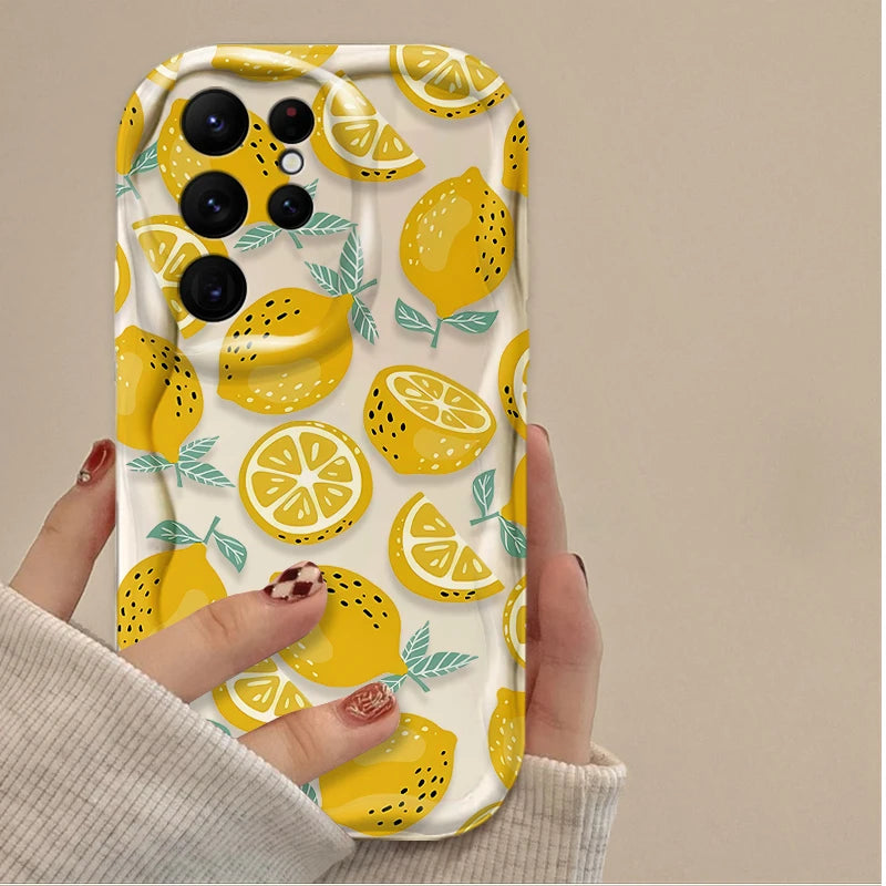 Fruit INS Lemon Flower Case For Samsung Galaxy S25 S24 Ultra S23 S22 S21 Plus FE A56 A36 A26 A16 A06 A15 A25 A35 A55 5G Cover