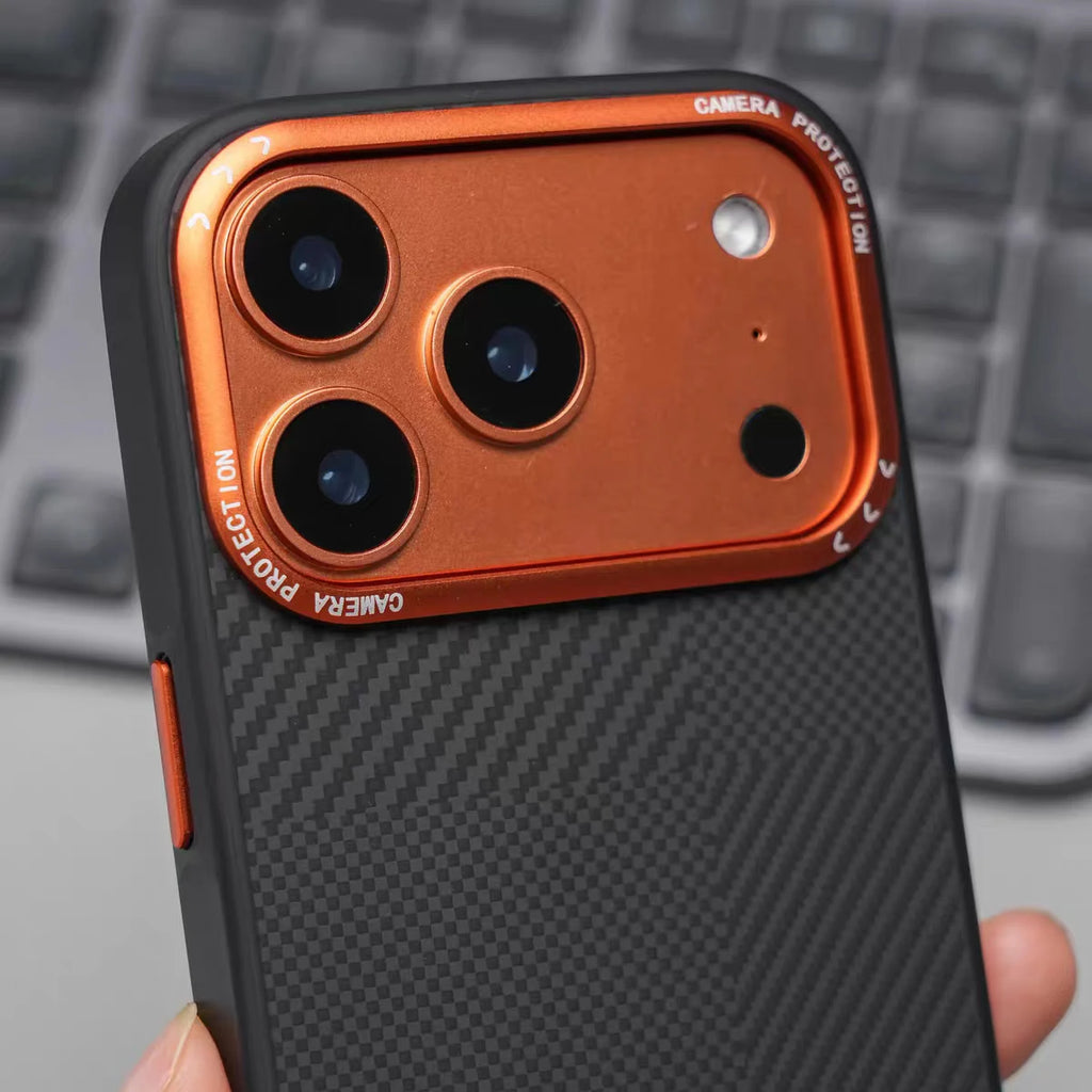 Matte Carbon Fiber Texture Magnetic Case For iPhone 17 16 15 Pro Max Wireless Charging Alloy Lens Shockproof for MagSafe Cover