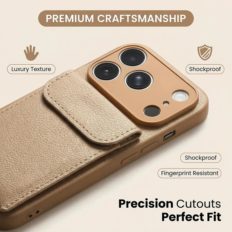 Portable Synthetic Leather Clip On Phone Case For IPhone 17 Pro Max 15 16 Simple And Stylish Shockproof Phone Protective Case