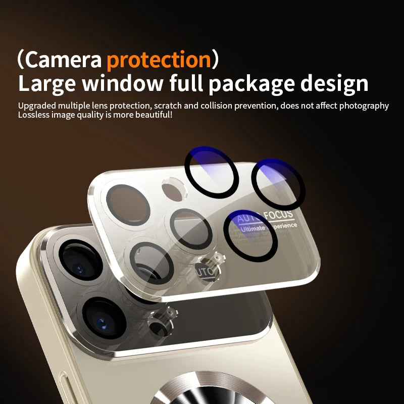 Luxury Glass Camera For Magesafe Magnetic Wireless Charge Case For iPhone 17 15 14 13 12 11 16 Pro Max Air Plus Shockproof Cover