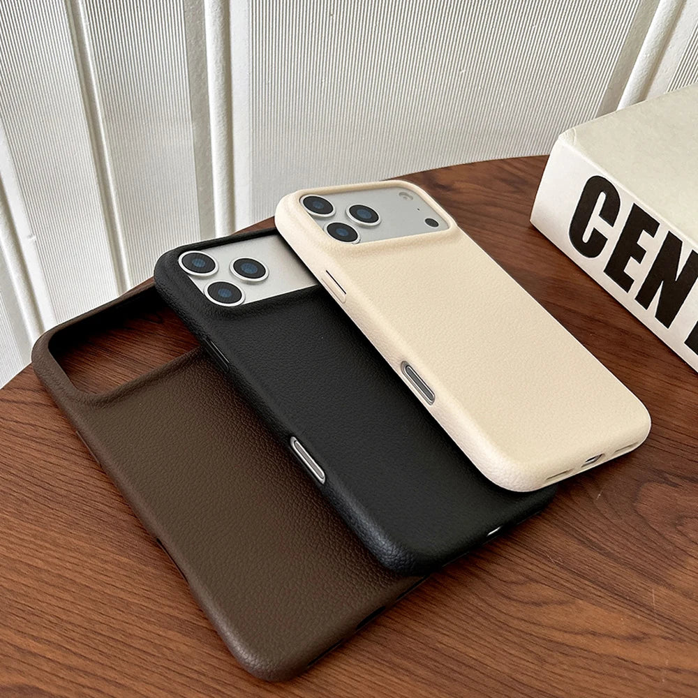 Luxury Leather Texture Phone Case For iPhone 17 Pro Max 17 Air 16 Plus 15 14 13 12 11 Pro Max Shockproof Soft TPU Cover Shell