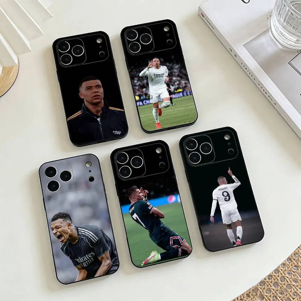 Football star K-Kylian M-Mbappe Phone Case For iPhone 17,16,15,14,13,12,11 X XR Plus,Soft Silicone Black Cover