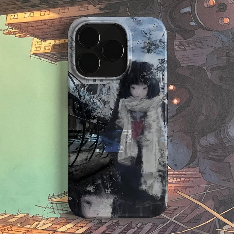 Oil Painting Street Girl Art Niche Cartoon Cute Phone Case For iPhone 17 16 15 14 13 12 11 Pro Max 78 Plus MINI Y2K Lovely Cover