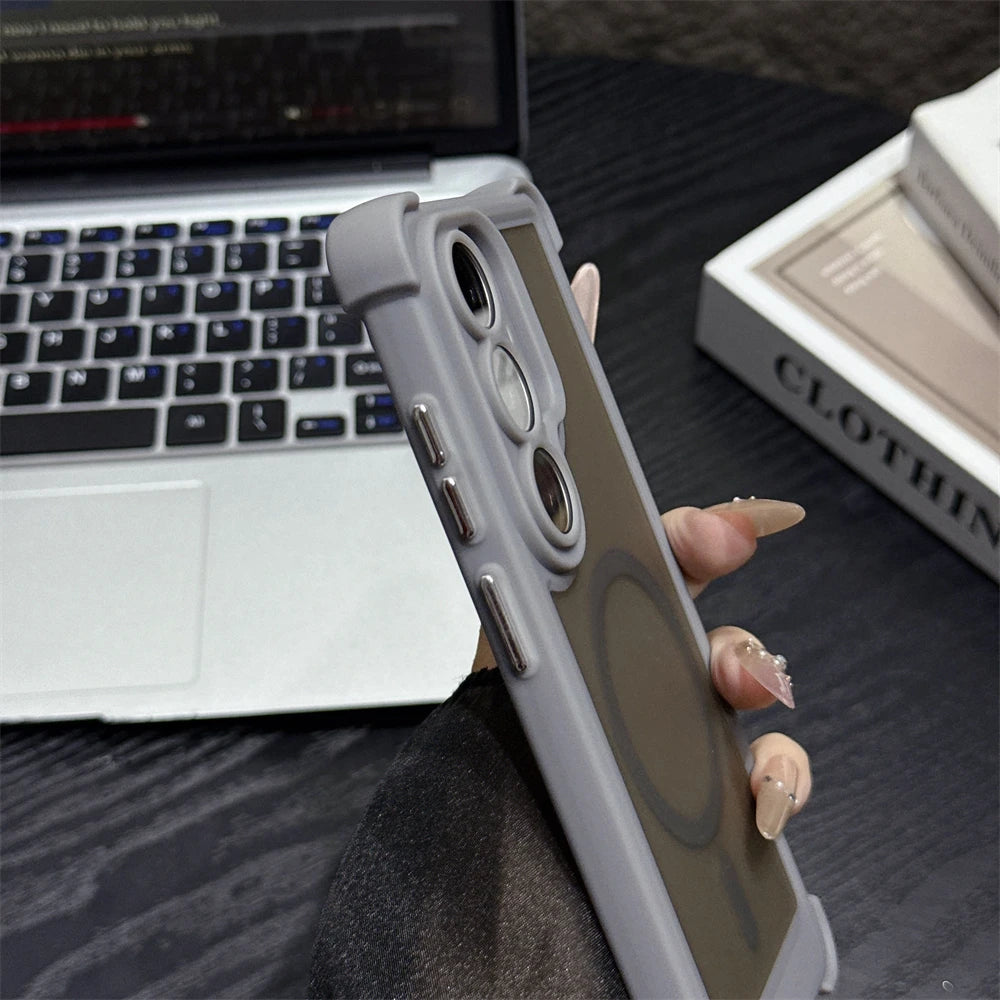 2-in-1 Corners Anti-Drop Magnetic Matte PC Case for Samsung S26 Ultra S25 Plus S24 Airbags for Magsafe Translucent Phone Cover