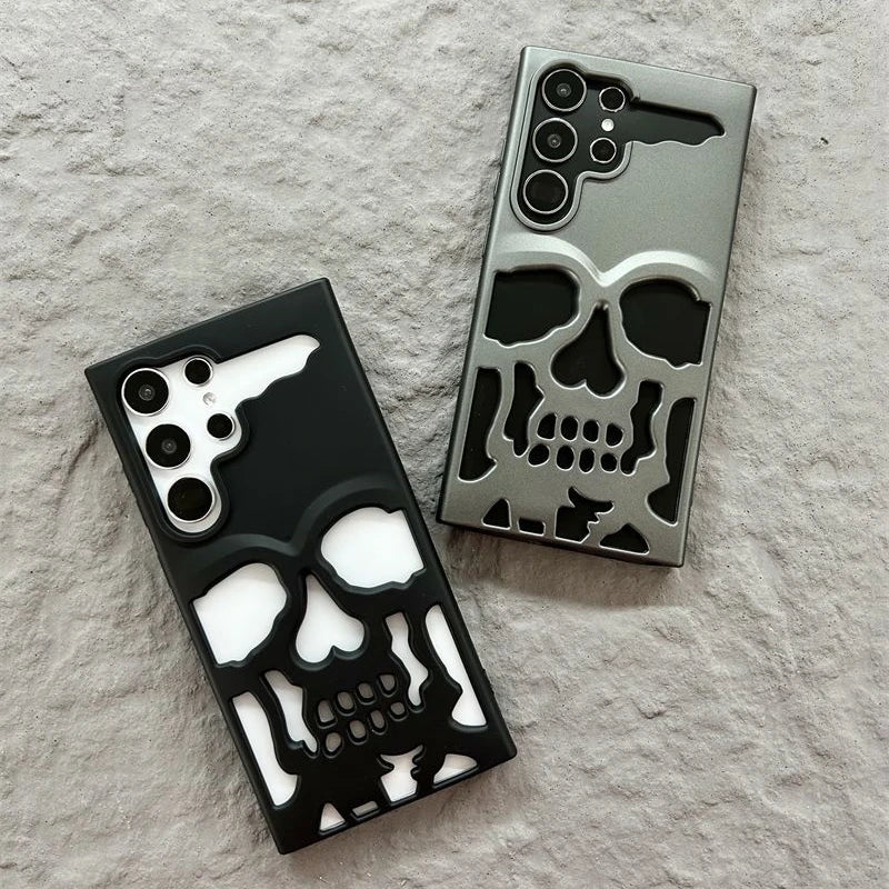 Alien Skull Head Hollow Matte Phone Case for Samsung S24 S23 Ultra Plus Luxury Ghostface Plating Soft Cover for Galaxy S24ultra