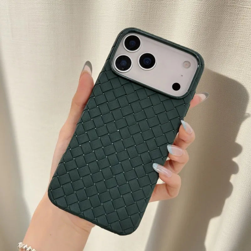 Luxury Weave Pattern Phone Case For iPhone 17 Air 16 15 Plus 14 13 12 Pro Max Braided Textured Breathable Shockproof Back Cover