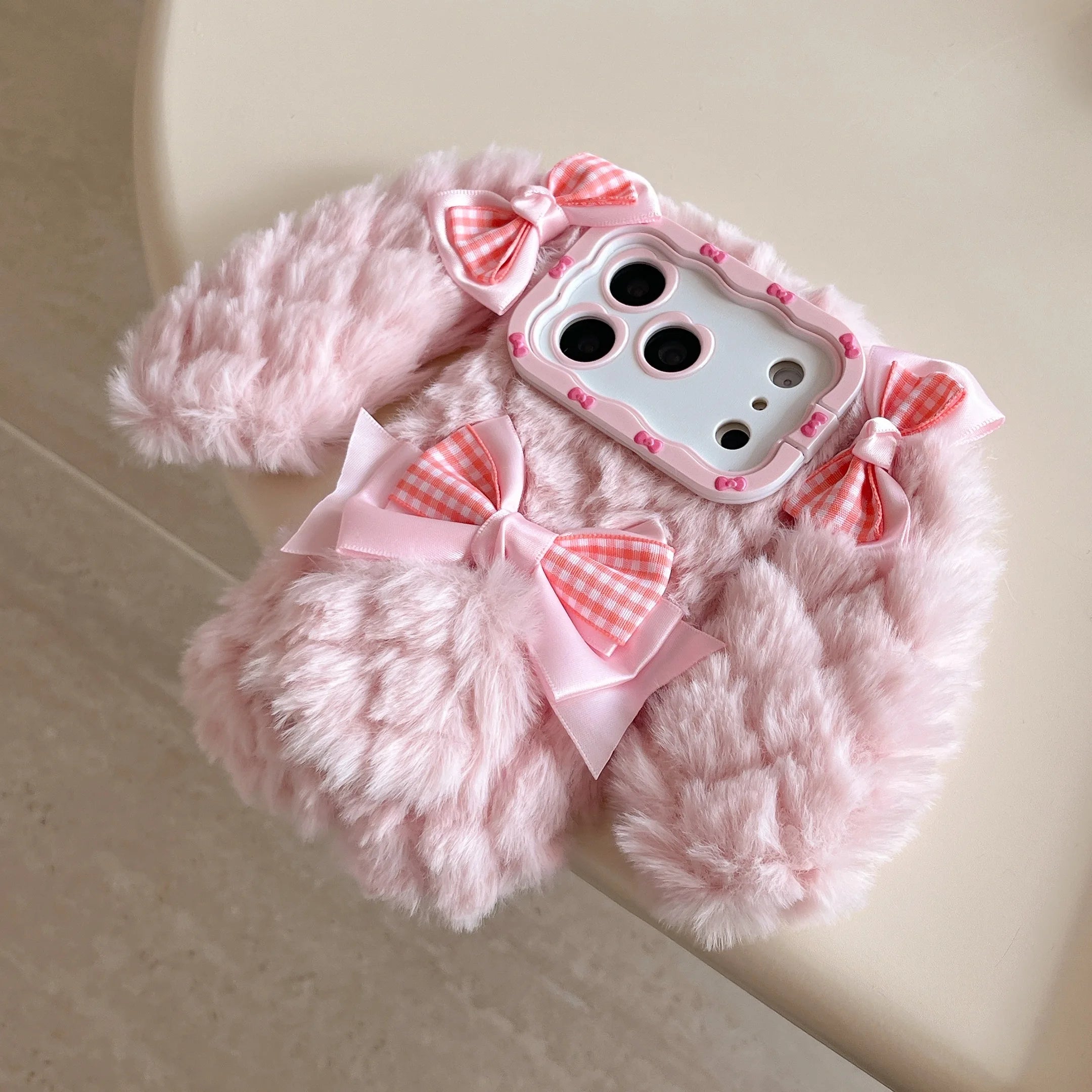 Bunny Rabbit Plush Phone Case with Butterfly Knot Design For iPhone 17 pro Max 16pro 15plus 14 13 Protective Cover