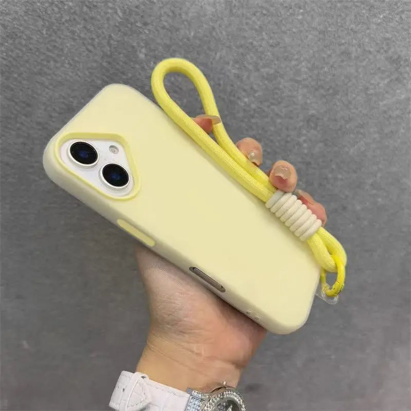 Soft Matte Candy Transparent Phone Case For iPhone 17 16 Pro Max 15 14 13 12 11 XS X 7 8 Plus 16e Hand Wrist Strap Lanyard Cover