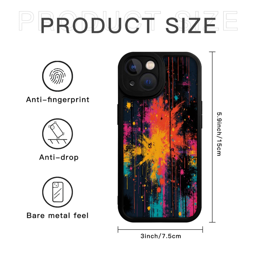 Phone Case Black Color Abstract Paint Splatter Design For Iphone X To Iphone 16 Pro Max Fashion Artistic Protection Cover For Daily Use And Travel
