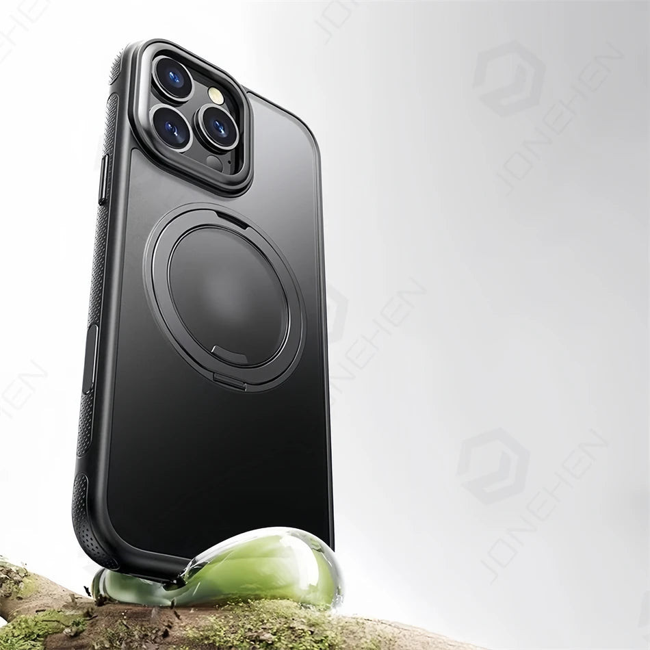 360° Rotation Ring Stand Magnetic Case For iPhone 13 14 15 16 17 Pro Max 16E Matte Military Shockproof Armor Cover For Magsafe