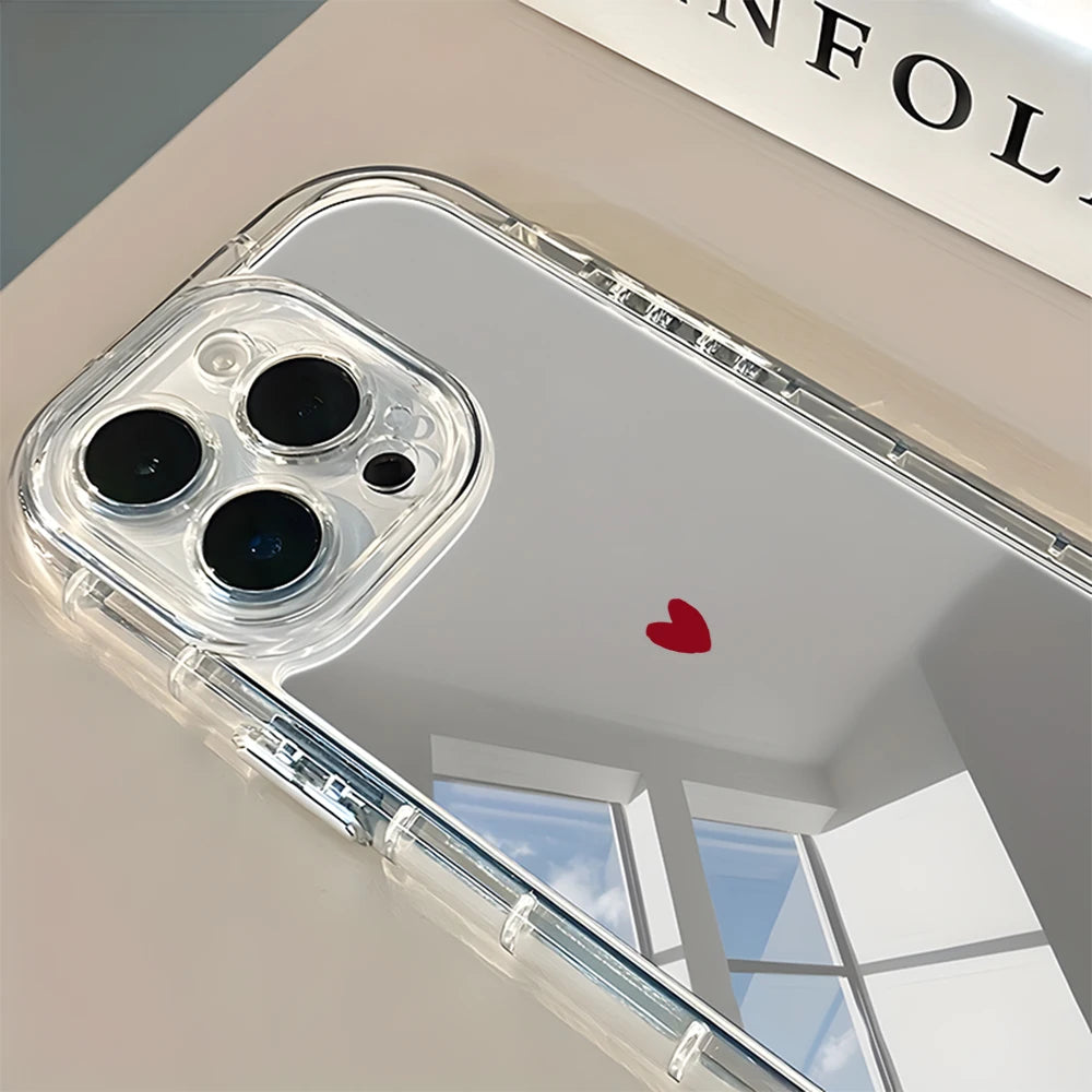 Minimalist Red Heart Pattern Phone Case For iPhone 17 16 15 14 13 12 11 Pro Max 17 Air X XR XS 7 8 Plus Back Mirror Soft Cover
