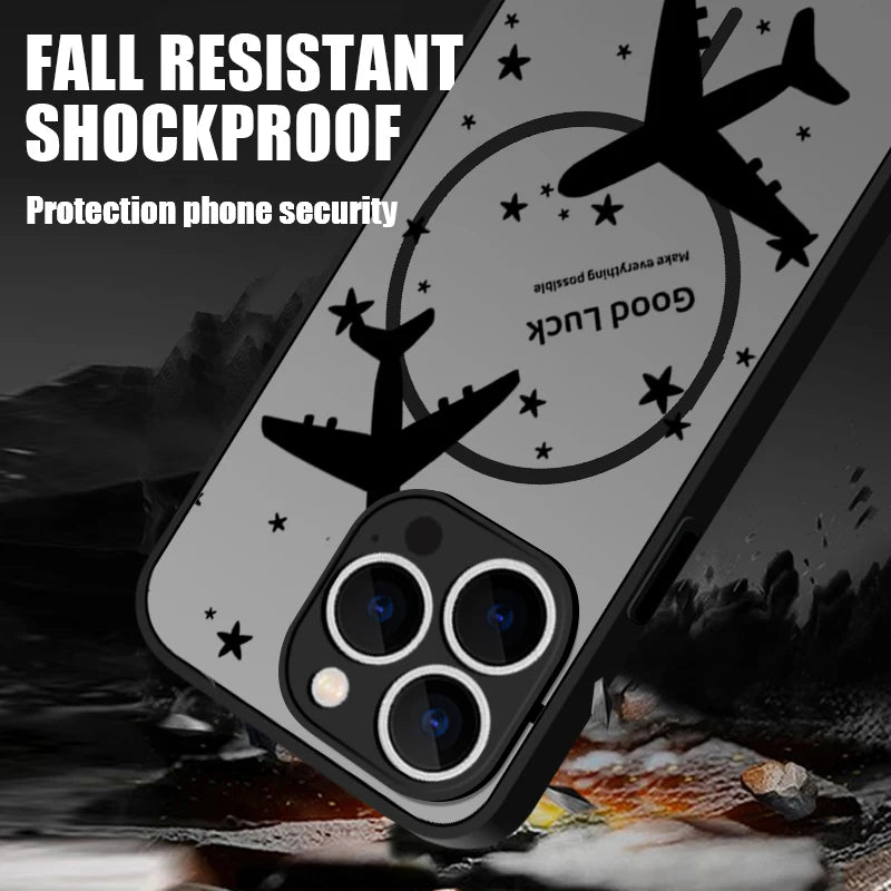 Airplane Landmark Label Pattern Phone Case For iPhone 17 Pro 16 15 14 13 Pro 16e Max For Magsafe Wireless Charge Magnetic Cover