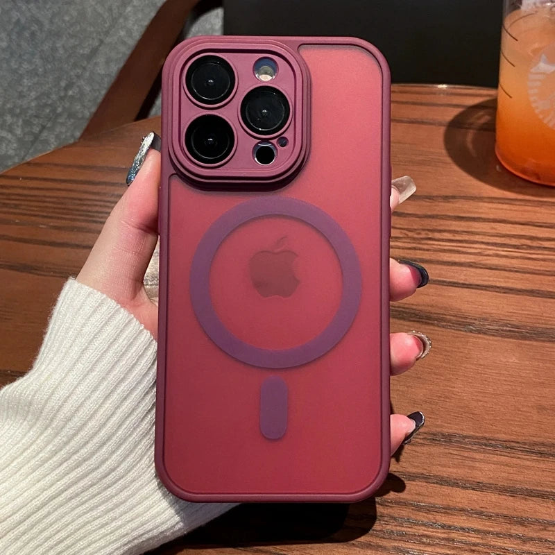 Luxury Matte Shockproof Phone Case For iPhone 11 12 13 14 15 16 Pro Max Plus Magsafe Wireless Charge Magnetic Cases Cover