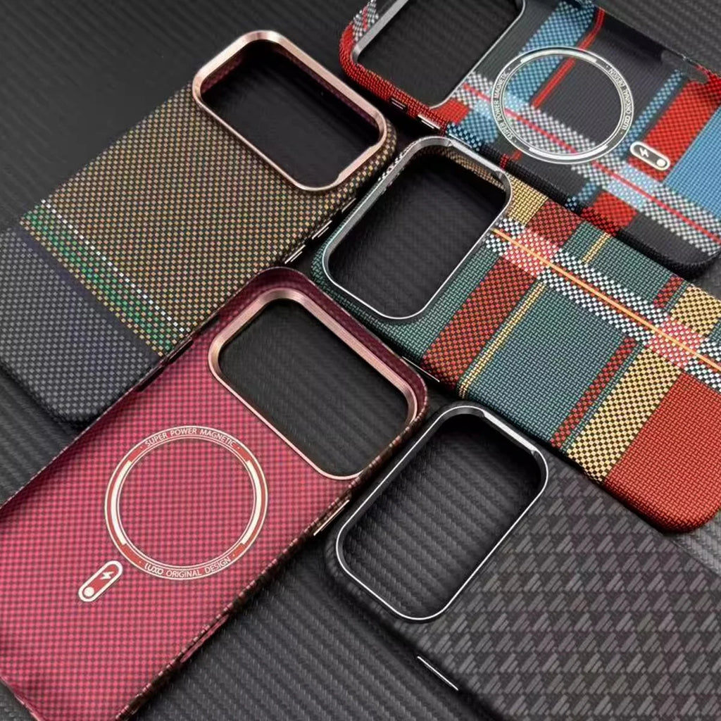 2026 New Plaid Mountain Magnetic Case for iPhone 15 16 17 Pro Max Magnets Charging Back Cover Camera Lens Protection Phone Shell