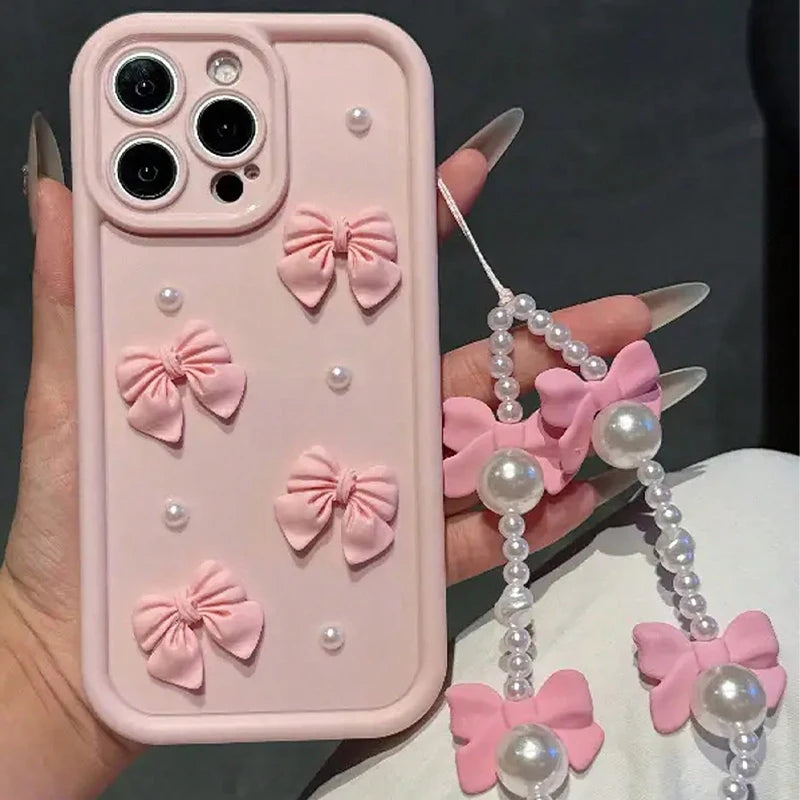 S 23 24 22 21 20 Cute 3D Bowknot Pearl Matte Case For Samsung Galaxy S24 S23 S22 S21 S20 FE Plus Ultra 5g Women Silicone Cover