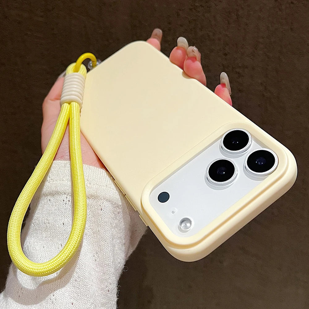 Candy Color Matte Wrist Strap Phone Case For iPhone 17 16 Pro Max 15 14 13 12 11 Air Plus Colorful Lanyard Shockproof Soft Cover