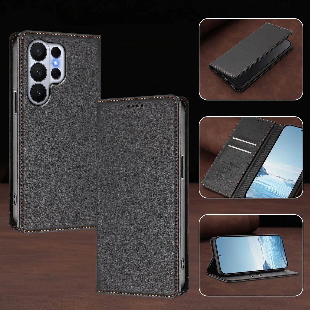 Magnetic Luxury Flip Wallet Leather Case for Samsung Galaxy S25 Ultra S24 S23 S22 S21 S20 Plus FE S25 Edge Foldable Back Cover