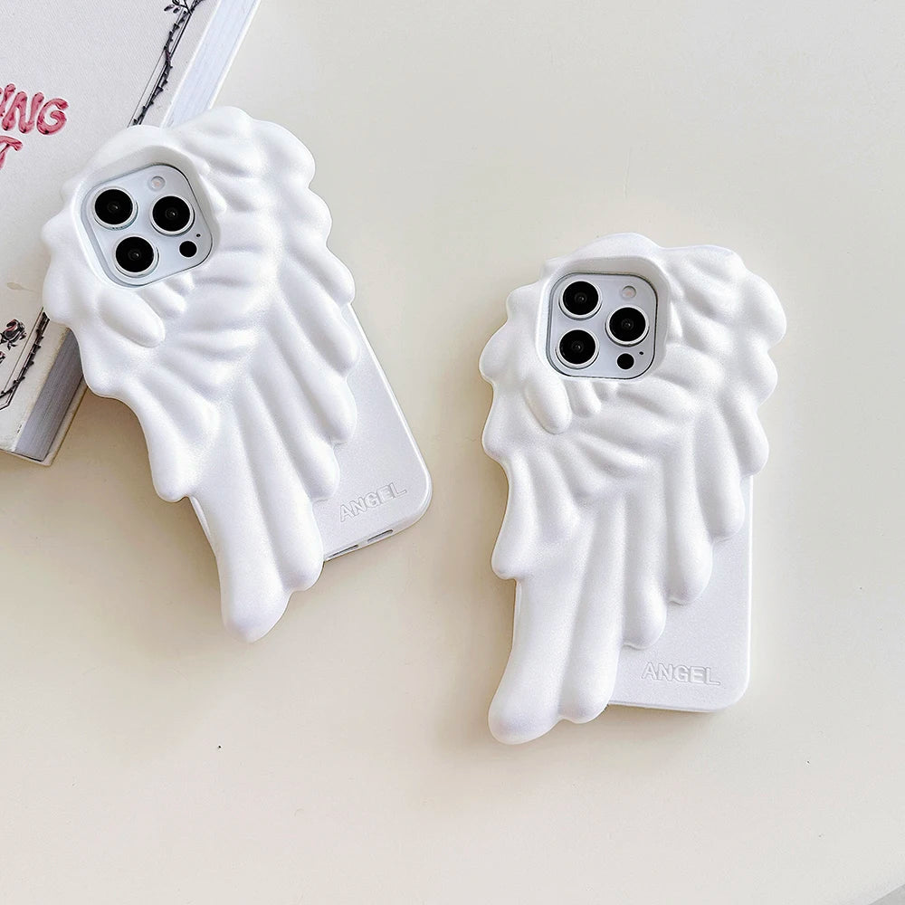 3D Angel Wings Shockproof Cover Cartoon Shatter Silicone Soft Case For iPhone 17 Air 16 15 14 13 12 Pro Max Phone Cases