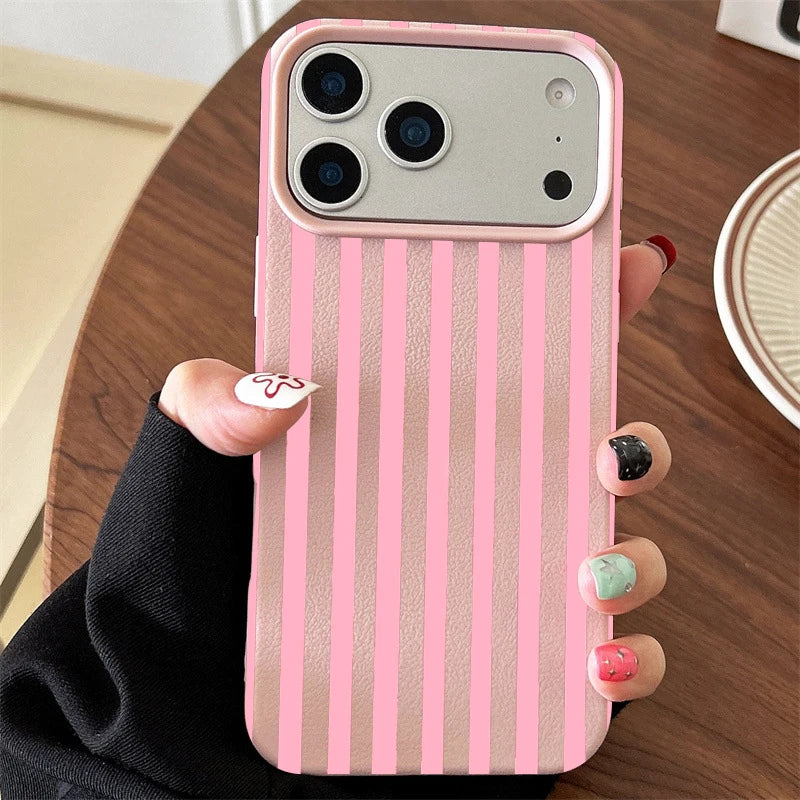 Minimalist INS Phone Case For iPhone 17 16 15 Pro Max XS X XR 7 8 Plus 16E 16 17 13 14 12 11 Pro Colorful Striped Couple Cover