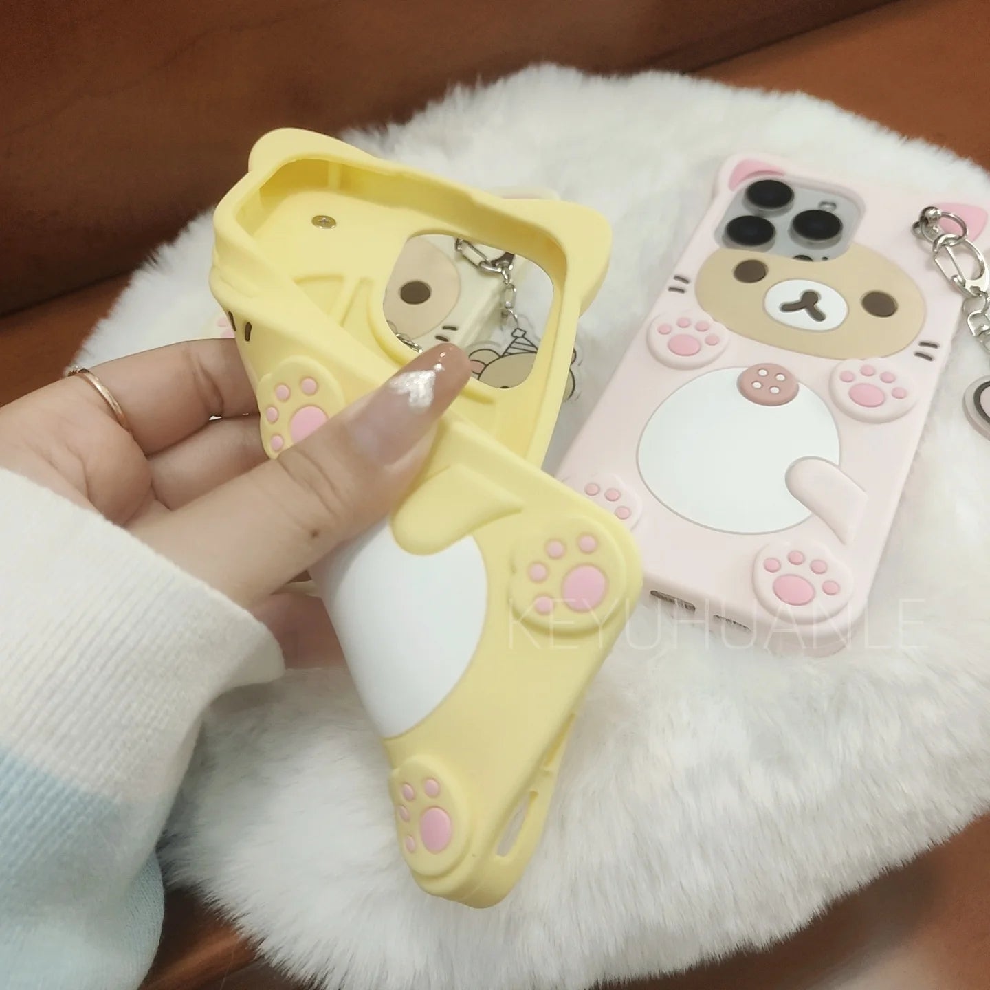 Cute Cartoon 3D Rilakkuma Phone Case For iPhone 17 16 15 14 13 12 11 Pro X XS Max XR 6 7 8 Plus 5 5S SE Key Chain Pendant Cover