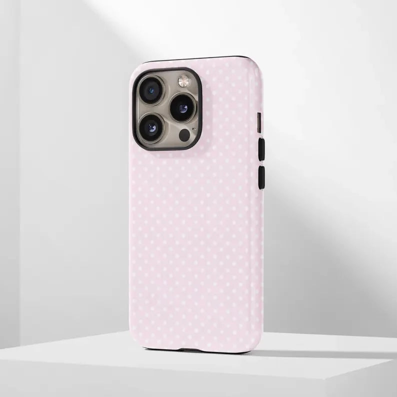 Light Pink White Polka Dots Cute Phone Case for IPhone 17 16 15 14 13 12 11 X XS XR Air Pro Max Plus Luxury Double-layer Cover