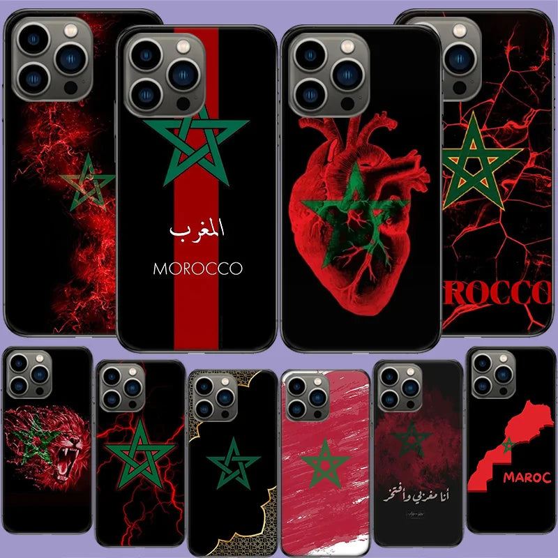 Morocco Flag Soccer Phone Case For Apple Iphone 16E 16 17 Pro Max Air 15 Pro 14 Plus 12 13 Mini Cover Cute Fundas Silico