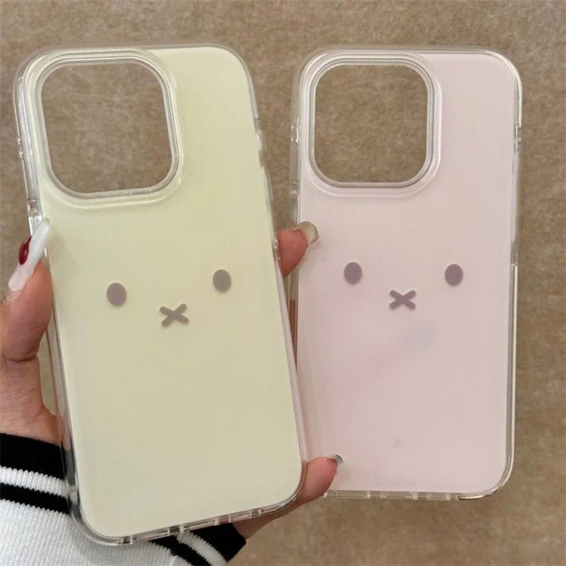 Large hole translucent painted rabbit expression phone case for iPhone 11 12 13 14 15 16 17 pro max