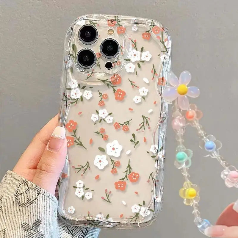 Smile Flower Lanyard Chain Case For Samsung Galaxy S26 S25 FE S24 Ultra Plus FE A17 A57 A37 A56 A55 A16 A15 A54 A53 A36 A26 5G