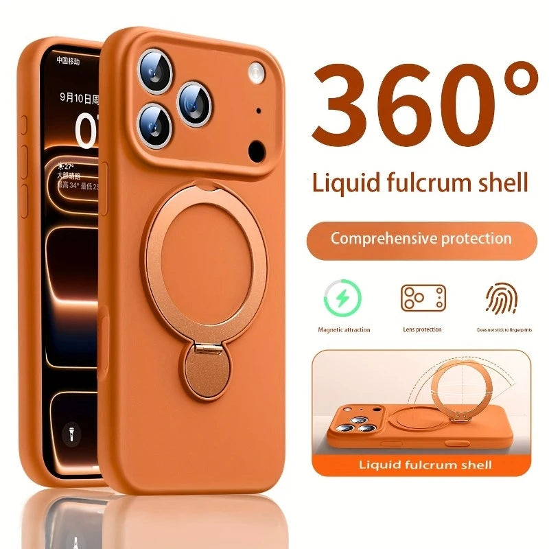 High-end liquid silicone phone case，Applicable iPhone 17 Pro Max、16、15、14、13、12 and 11 Pro Max，Equipped 360 Degree Rotating Brac
