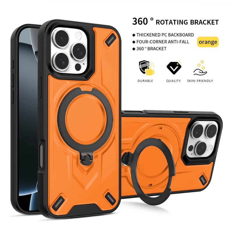 360 Rotating Bracket Shockproof Case for iPhone 17 16 15 14 13 11 12 Pro Max Metal Bracket For Magsafe Magnetic Protection Cover