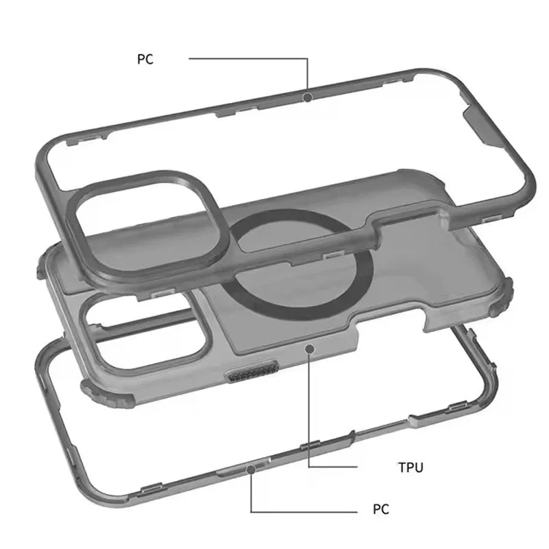 3 in 1 Magnetic Heavy Duty Armor Case for Magsafe IPhone 17 Air 16 15 14 13 12 Pro Max Plus 16Pro IPones Macsafe Cover Accessory