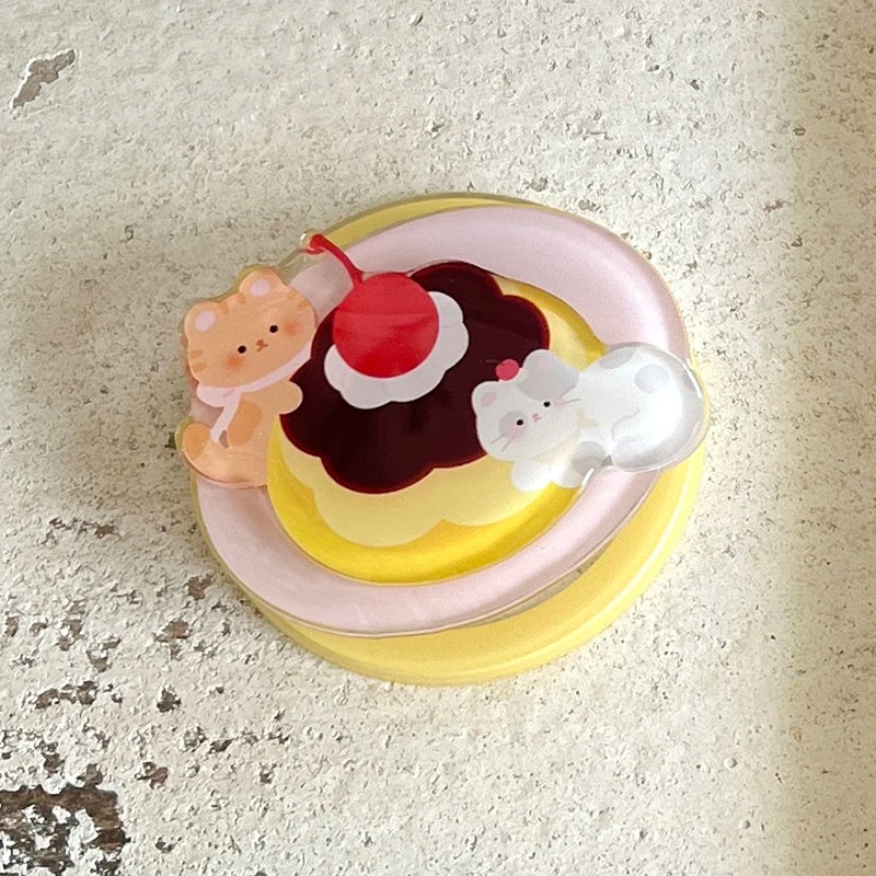 Korean Cute Cake Cat Magnetic Phone Case For iPhone 17 Pro 16 15 Pro Max Cover with Magsafe Stand Holder Shockproof Kawaii Cases